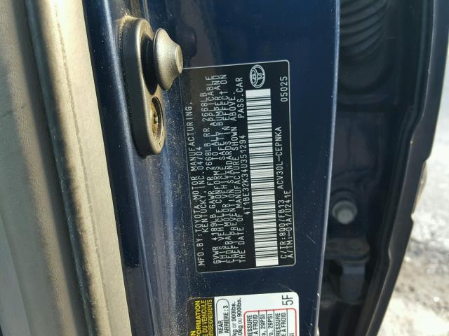 4T1BE32K34U351294 - 2004 TOYOTA CAMRY LE BLUE photo 10