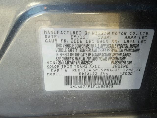 3N1AB7AP1FL682825 - 2015 NISSAN SENTRA S GRAY photo 10