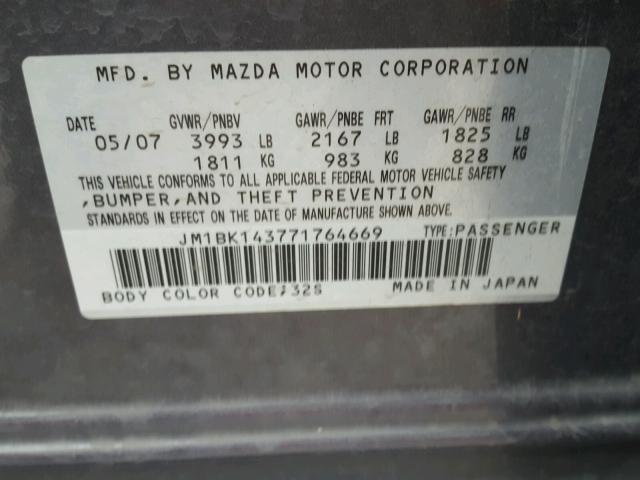 JM1BK143771764669 - 2007 MAZDA 3 HATCHBAC GRAY photo 10