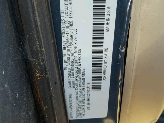 4S4BP61C277332213 - 2007 SUBARU LEGACY OUT BLUE photo 10