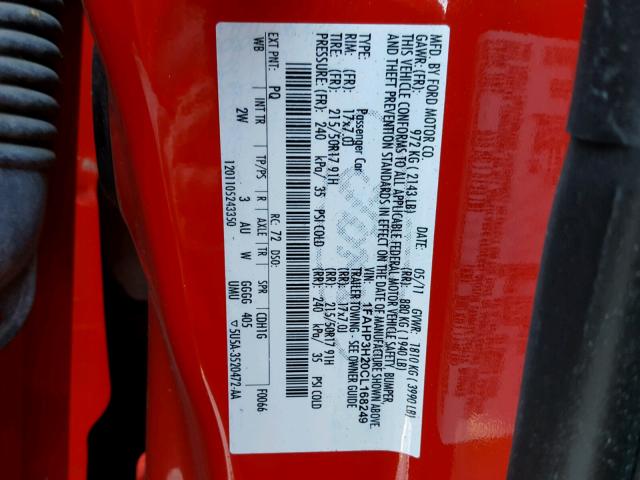 1FAHP3H20CL168249 - 2012 FORD FOCUS SEL RED photo 10