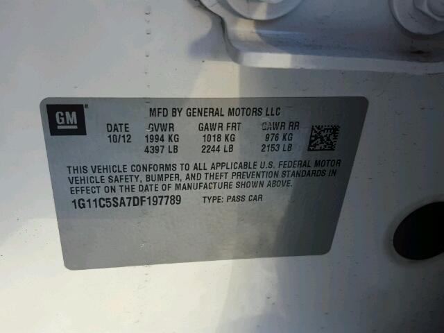 1G11C5SA7DF197789 - 2013 CHEVROLET MALIBU 1LT 白色 照片 10