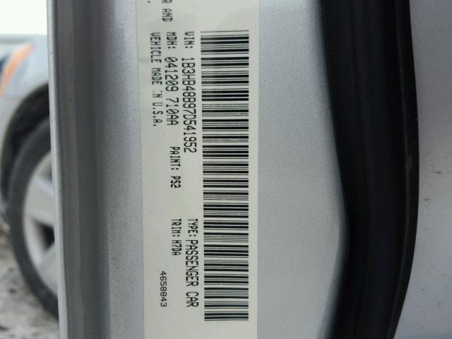 1B3HB48B97D541952 - 2007 DODGE CALIBER SX SILVER photo 10