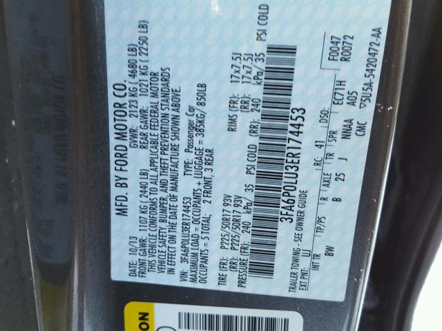 3FA6P0LU3ER174453 - 2014 FORD FUSION SE GRAY photo 10