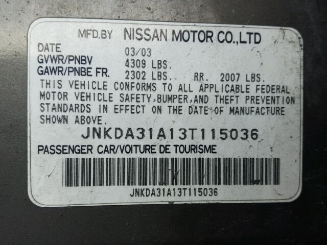 JNKDA31A13T115036 - 2003 INFINITI I35 TAN photo 10