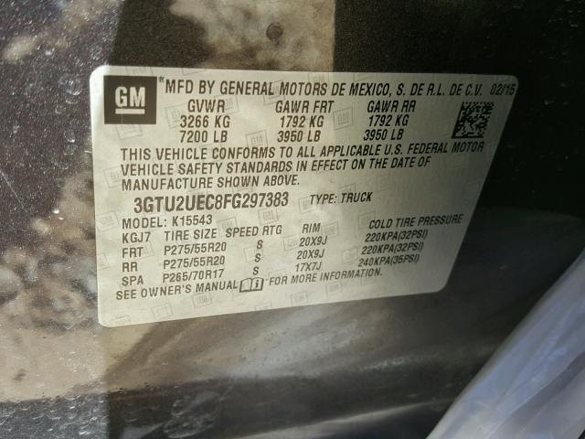 3GTU2UEC8FG297383 - 2015 GMC SIERRA K15 CHARCOAL photo 10