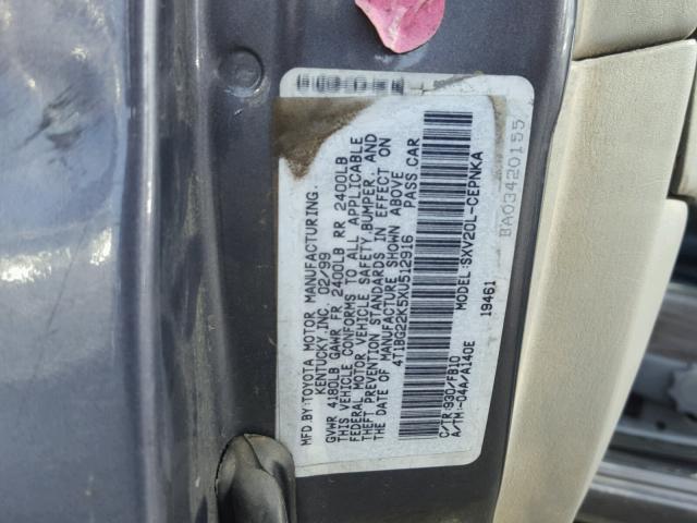 4T1BG22K5XU512916 - 1999 TOYOTA CAMRY CE GRAY photo 10