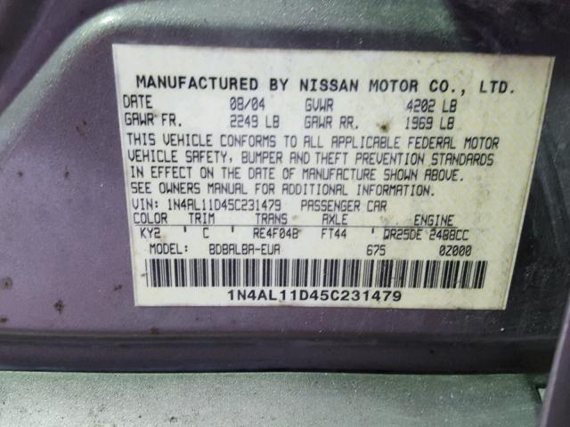 1N4AL11D45C231479 - 2005 NISSAN ALTIMA S TAN photo 10