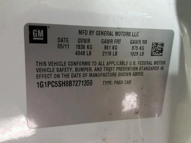 1G1PC5SH8B7271350 - 2011 CHEVROLET CRUZE LS WHITE photo 10