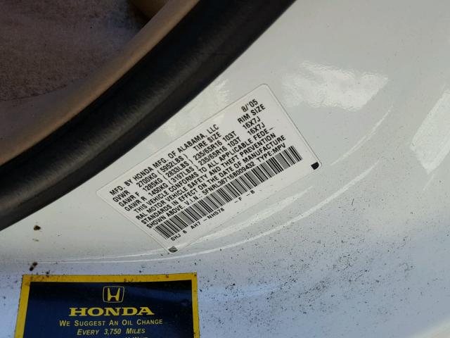 5FNRL38716B009432 - 2006 HONDA ODYSSEY EX WHITE photo 10