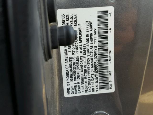 5J6YH28605L025920 - 2005 HONDA ELEMENT EX BLUE photo 10