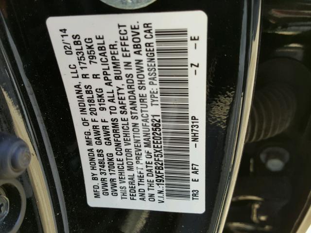 19XFB2F5XEE025621 - 2014 HONDA CIVIC LX BLACK photo 10