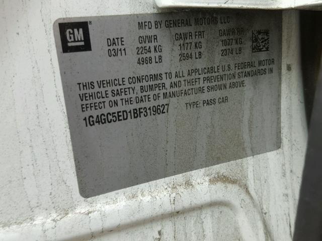 1G4GC5ED1BF319627 - 2011 BUICK LACROSSE C WHITE photo 10