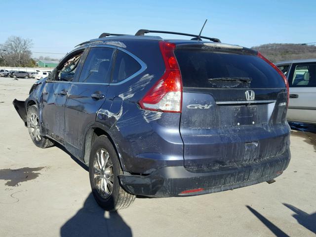 5J6RM4H7XCL080702 - 2012 HONDA CR-V EXL BLUE photo 3