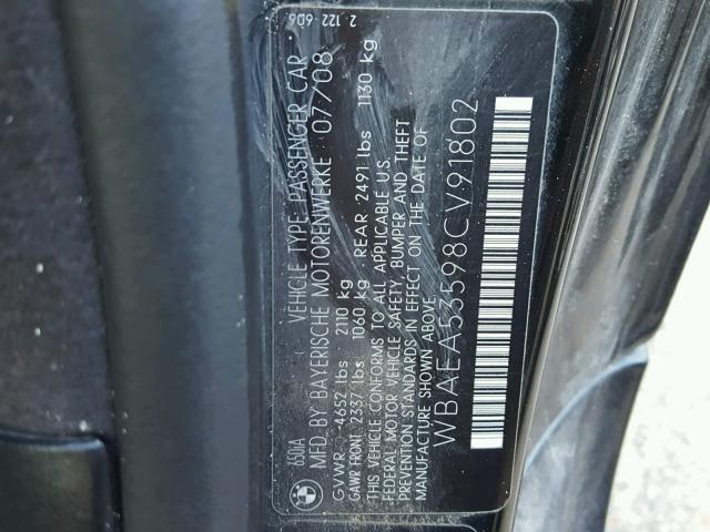 WBAEA53598CV91802 - 2008 BMW 650 I BLACK photo 10