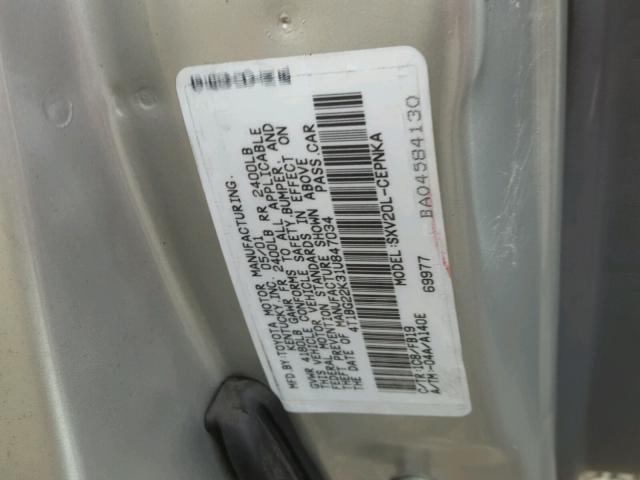 4T1BG22K31U847034 - 2001 TOYOTA CAMRY CE SILVER photo 10