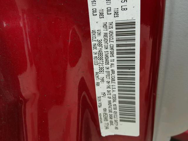 3A8FY48B98T213651 - 2008 CHRYSLER PT CRUISER RED photo 10