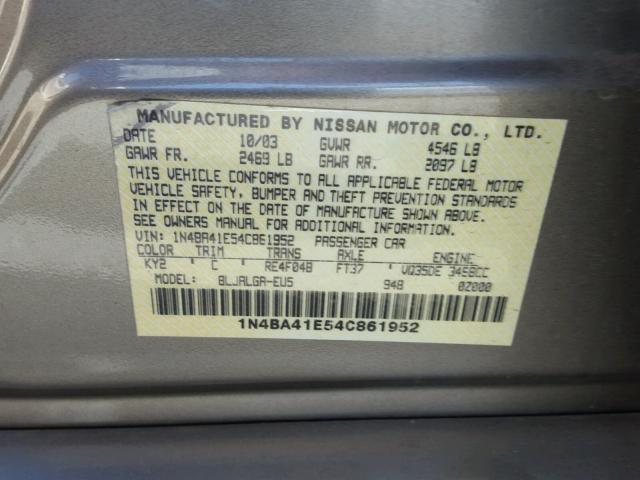 1N4BA41E54C861952 - 2004 NISSAN MAXIMA SE GOLD photo 10