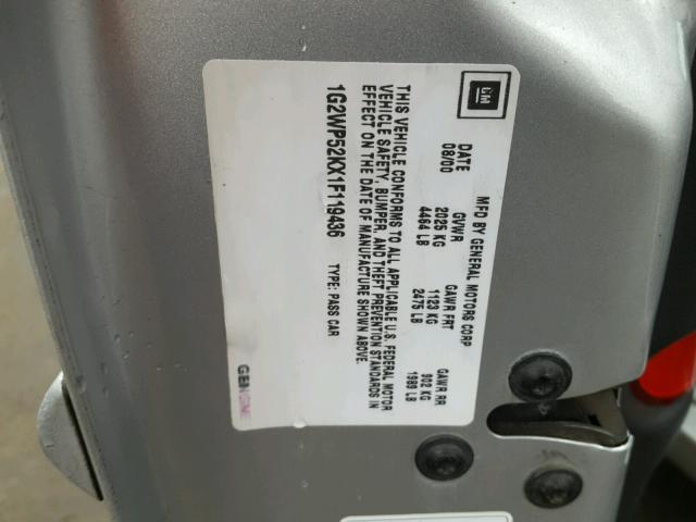 1G2WP52KX1F119436 - 2001 PONTIAC GRAND PRIX Gümüş foto 10