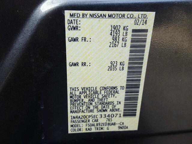 1N4AZ0CP5EC334071 - 2014 NISSAN LEAF S GRAY photo 10