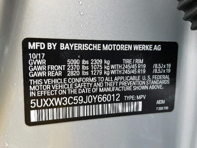 5UXXW3C59J0Y66012 - 2018 BMW X4 XDRIVE2 SILVER photo 10
