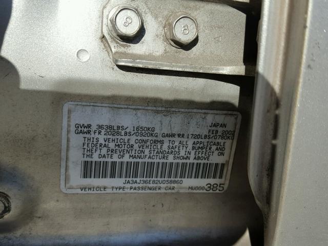 JA3AJ36E82U058860 - 2002 MITSUBISHI LANCER LS SILVER photo 10