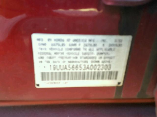 19UUA56653A002303 - 2003 ACURA 3.2TL BURGUNDY photo 10