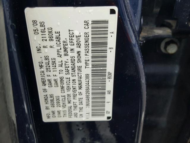 19UUA66268A044389 - 2008 ACURA TL BLUE photo 10