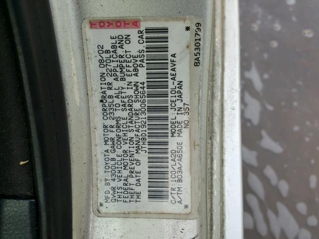 JTHBD192130065644 - 2003 LEXUS IS 300 SILVER photo 10