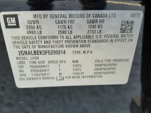 2GNALBEK3F6299914 - 2015 CHEVROLET EQUINOX LT BLACK photo 10