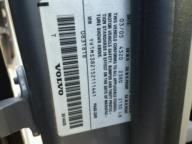 YV1MS382152111441 - 2005 VOLVO S40 2.4I SILVER photo 10