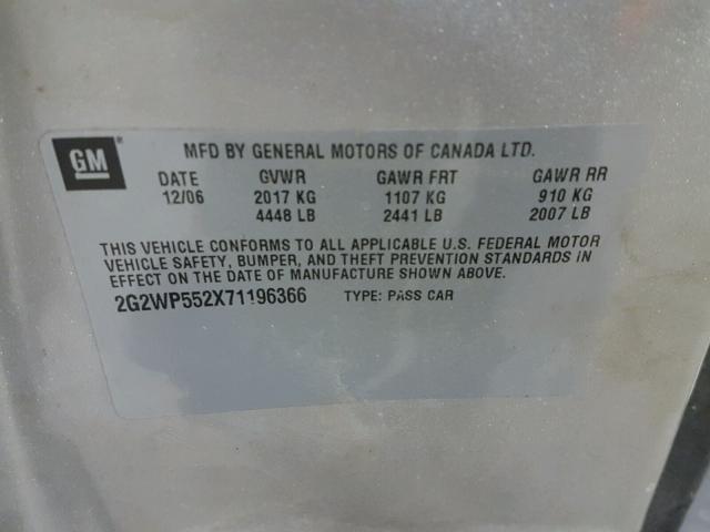 2G2WP552X71196366 - 2007 PONTIAC GRAND PRIX SILVER photo 10
