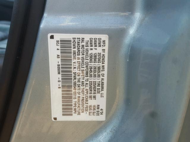 5FNRL18954B105115 - 2004 HONDA ODYSSEY EX BLUE photo 10