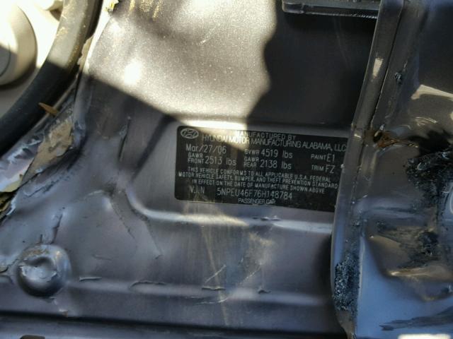 5NPEU46F76H148784 - 2006 HYUNDAI SONATA GLS SILVER photo 10