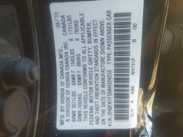 2HGFA1F55AH324253 - 2010 HONDA CIVIC LX BLACK photo 10