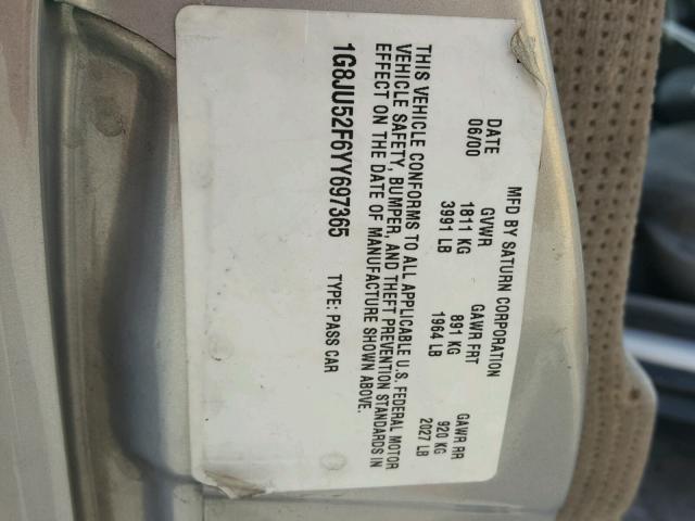 1G8JU52F6YY697365 - 2000 SATURN LS1 GRAY photo 10