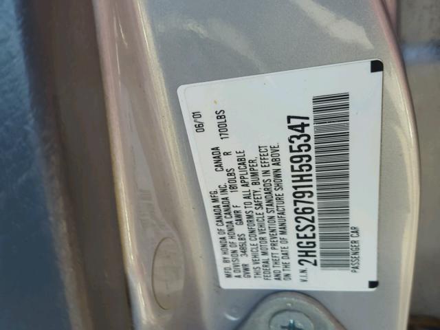2HGES26791H595347 - 2001 HONDA CIVIC EX ვერცხლისფერი ფოტო 10