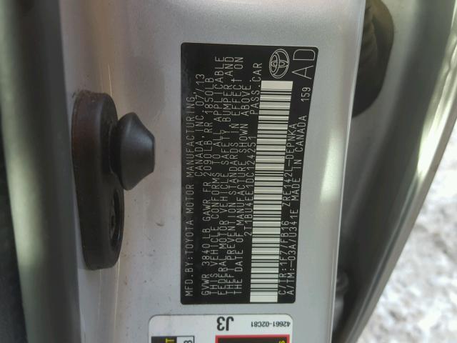 2T1BU4EE1DC124251 - 2013 TOYOTA COROLLA BA SILVER photo 10