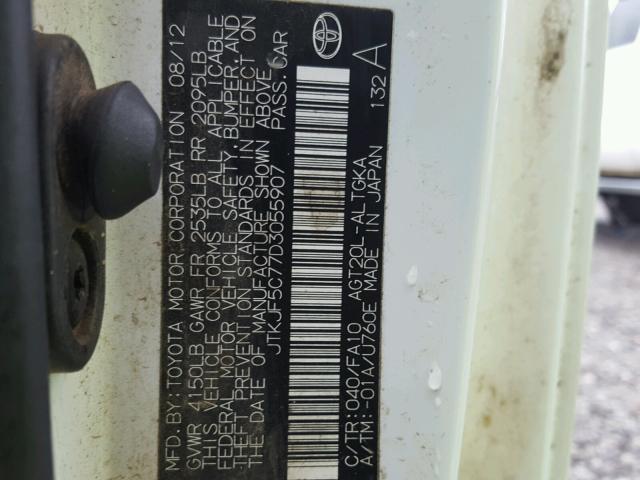 JTKJF5C77D3055907 - 2013 TOYOTA SCION TC 白色 照片 10