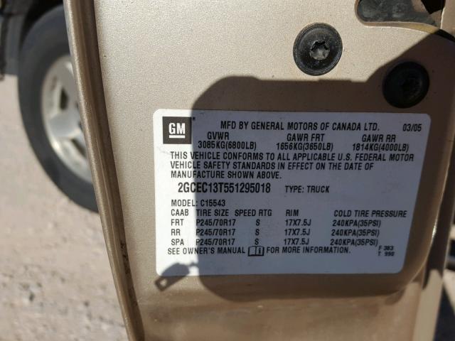 2GCEC13T551295018 - 2005 CHEVROLET SILVERADO GOLD photo 10