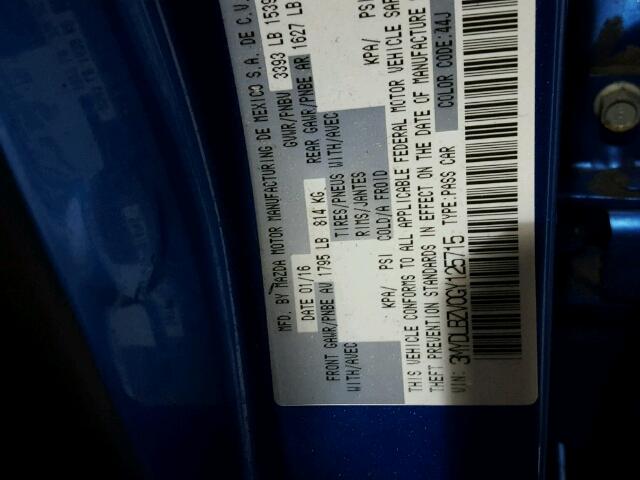 3MYDLBZV0GY125715 - 2016 TOYOTA SCION IA BLUE photo 10