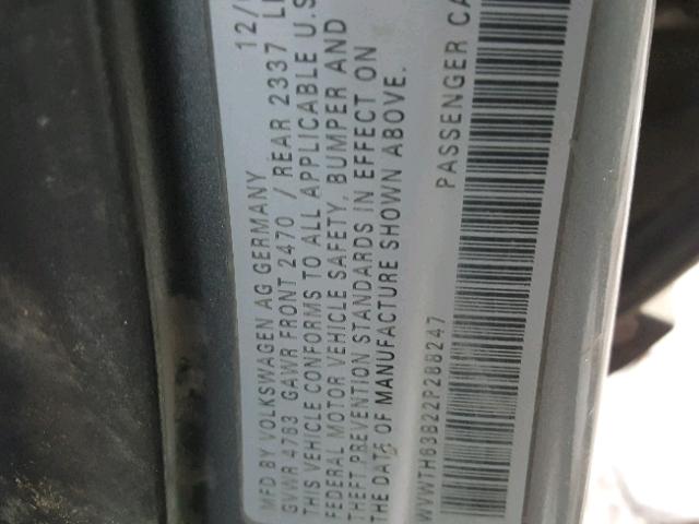 WVWTH63B22P288247 - 2002 VOLKSWAGEN PASSAT GLX 绿色 照片 10