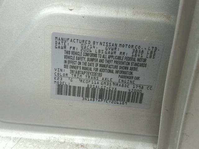 3N1AB7AP7EY206189 - 2014 NISSAN SENTRA S SILVER photo 10