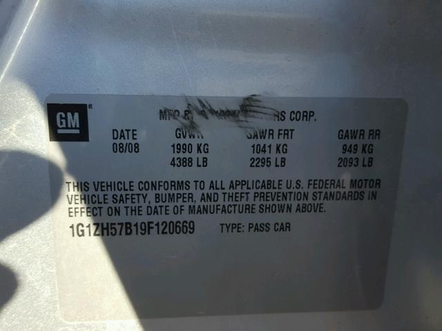 1G1ZH57B19F120669 - 2009 CHEVROLET MALIBU 1LT SILVER photo 10