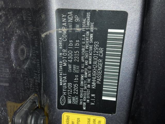 KMHHU6KH2AU012993 - 2010 HYUNDAI GENESIS CO GRAY photo 10