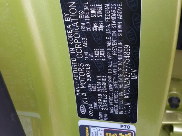 KNDJN2A27F7754899 - 2015 KIA SOUL GREEN photo 10