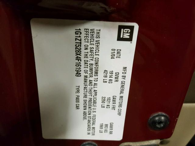 1G1ZT528X4F161949 - 2004 CHEVROLET MALIBU LS 栗色 照片 10