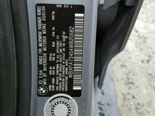 WBXPA73454WB20582 - 2004 BMW X3 2.5I SILVER photo 10