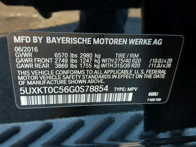 5UXKT0C56G0S78854 - 2016 BMW X5 XDR40E BLACK photo 10