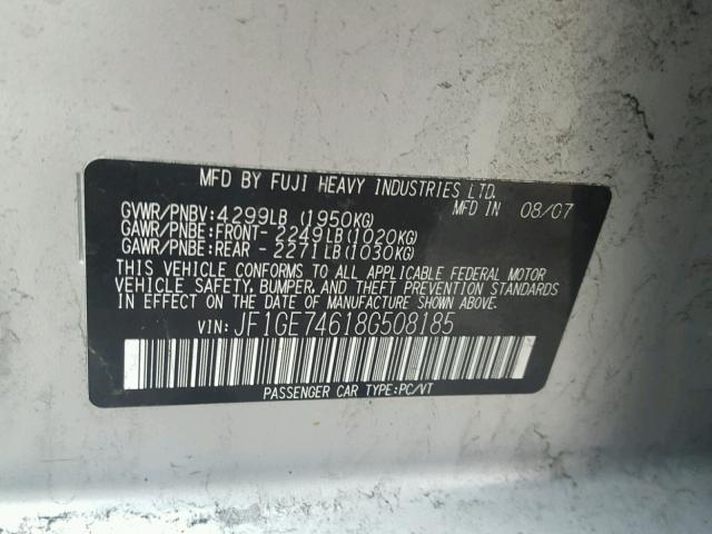 JF1GE74618G508185 - 2008 SUBARU IMPREZA WR GRAY photo 10